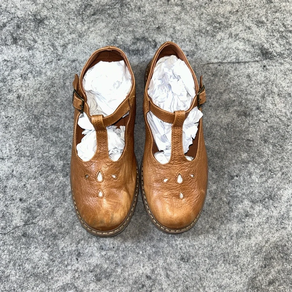 ZARA Leather Mary Jane Shoes Girls 36/4 Brown Cut-Out Buckle Low Top